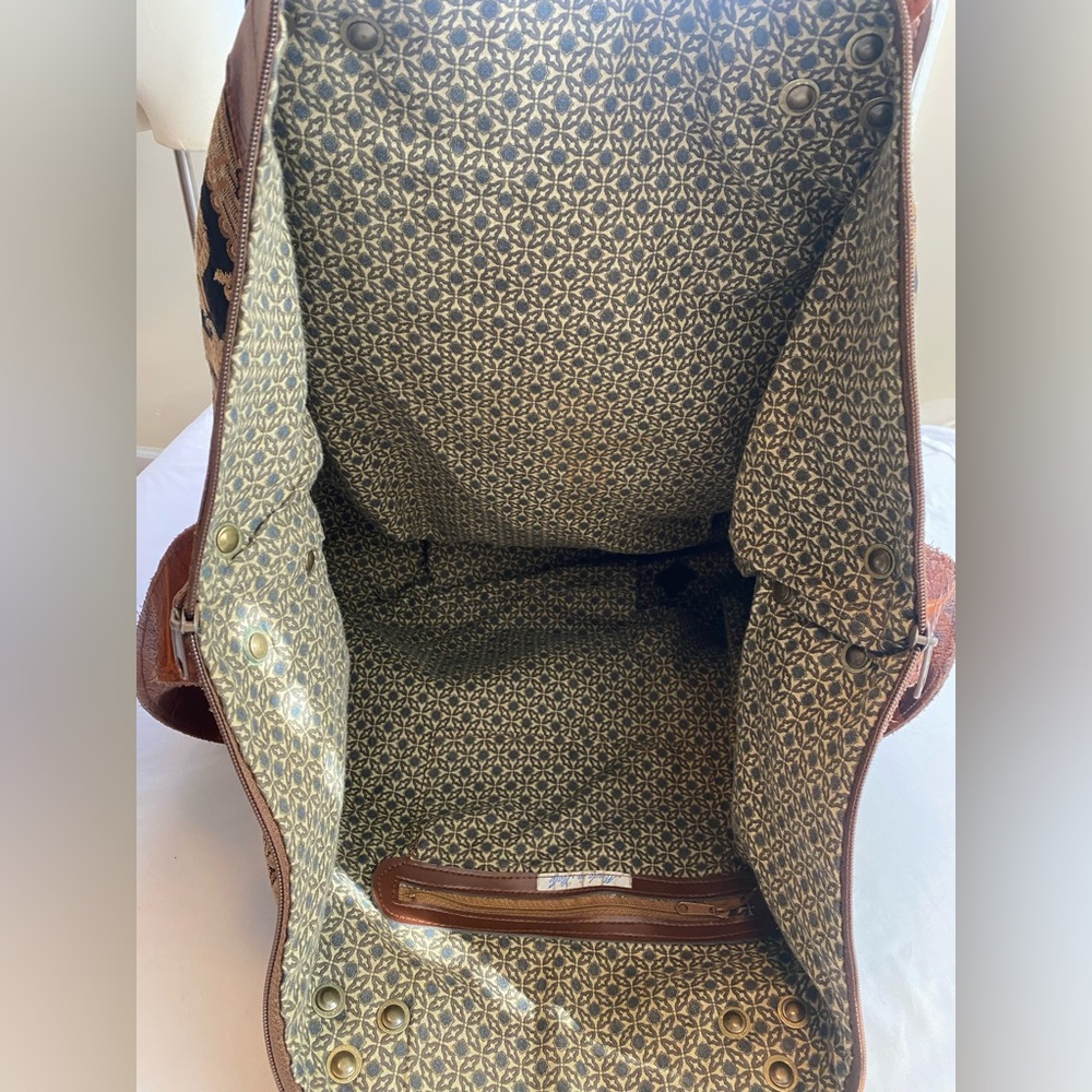 Woven Tapestry Shoulder Bag with Brown Leather Trim - Picture 14 of 16
